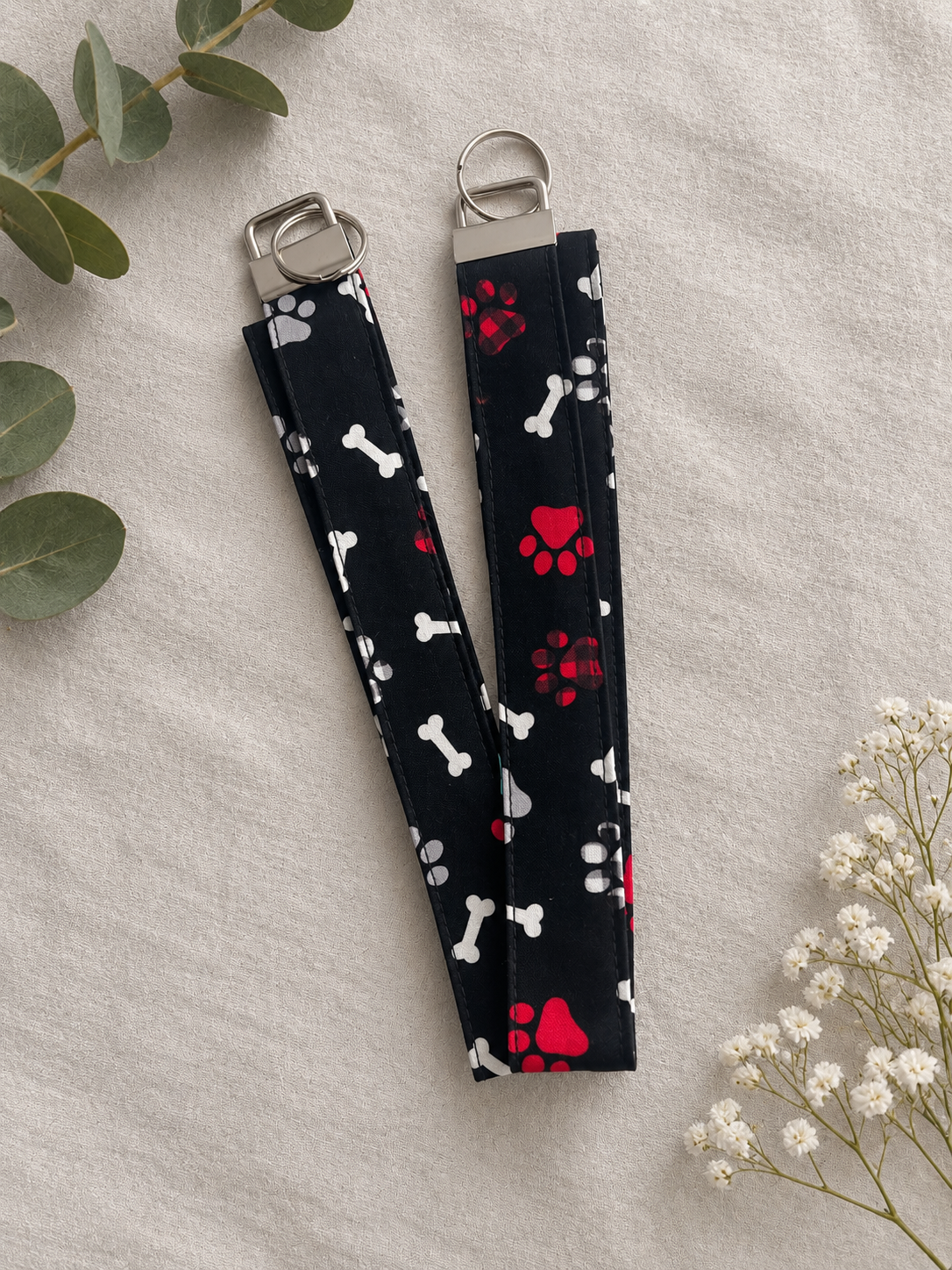 Red and black paws wristlet with silver clasp