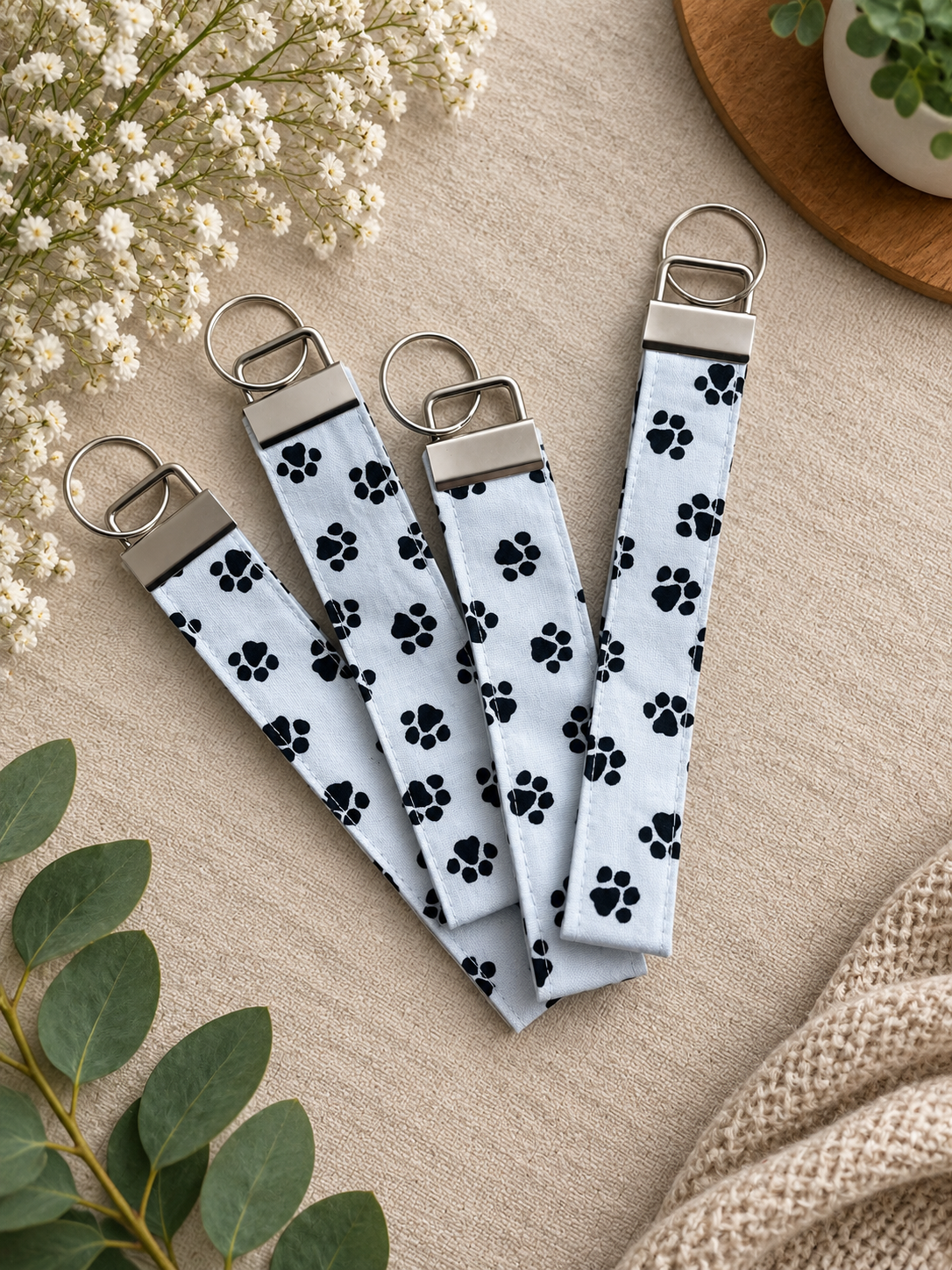 White and black paws wristlet with silver clasp